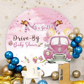 Aperturee - Pink Its A Girl Floral Round Baby Shower Backdrop